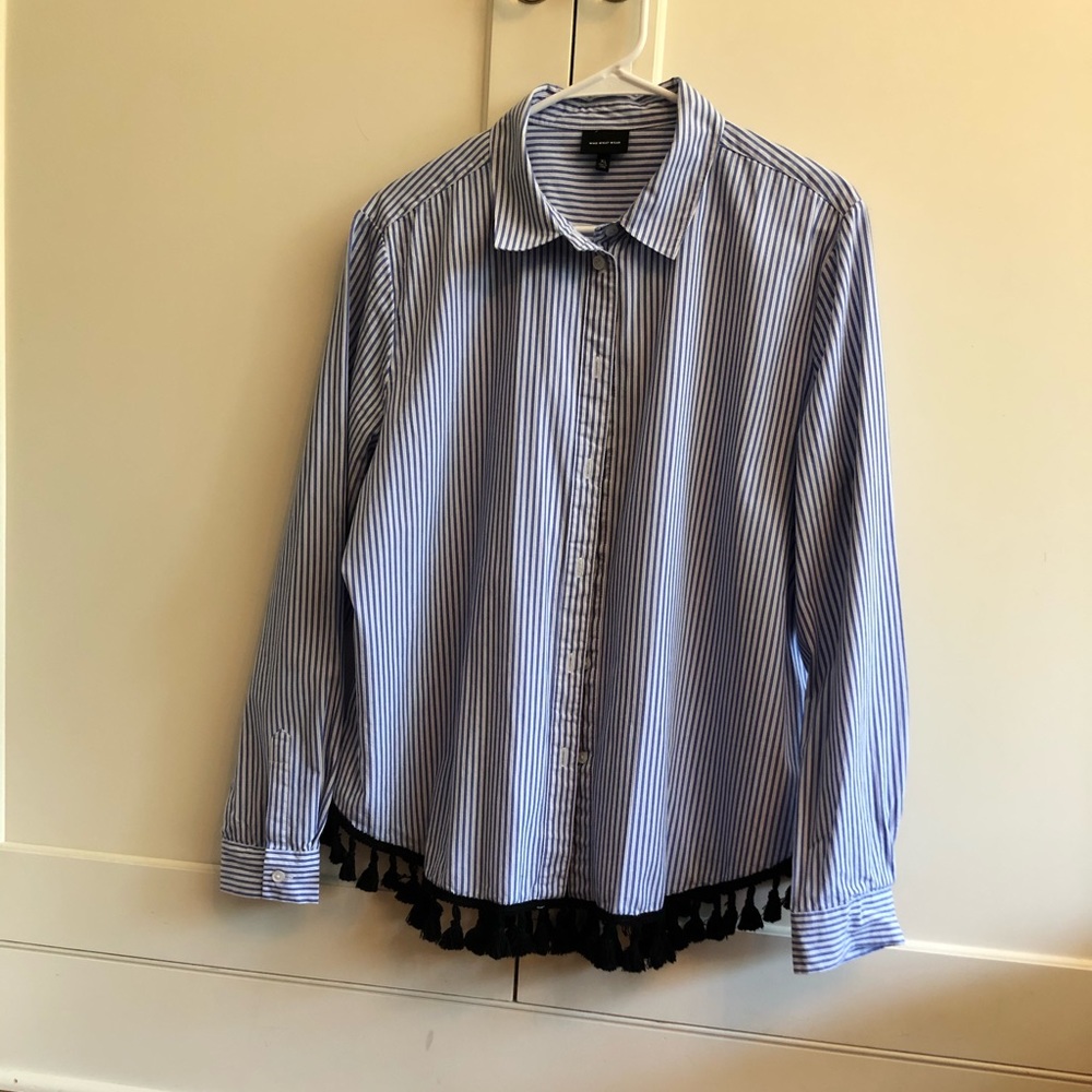 Who What Where striped pom pom shirt